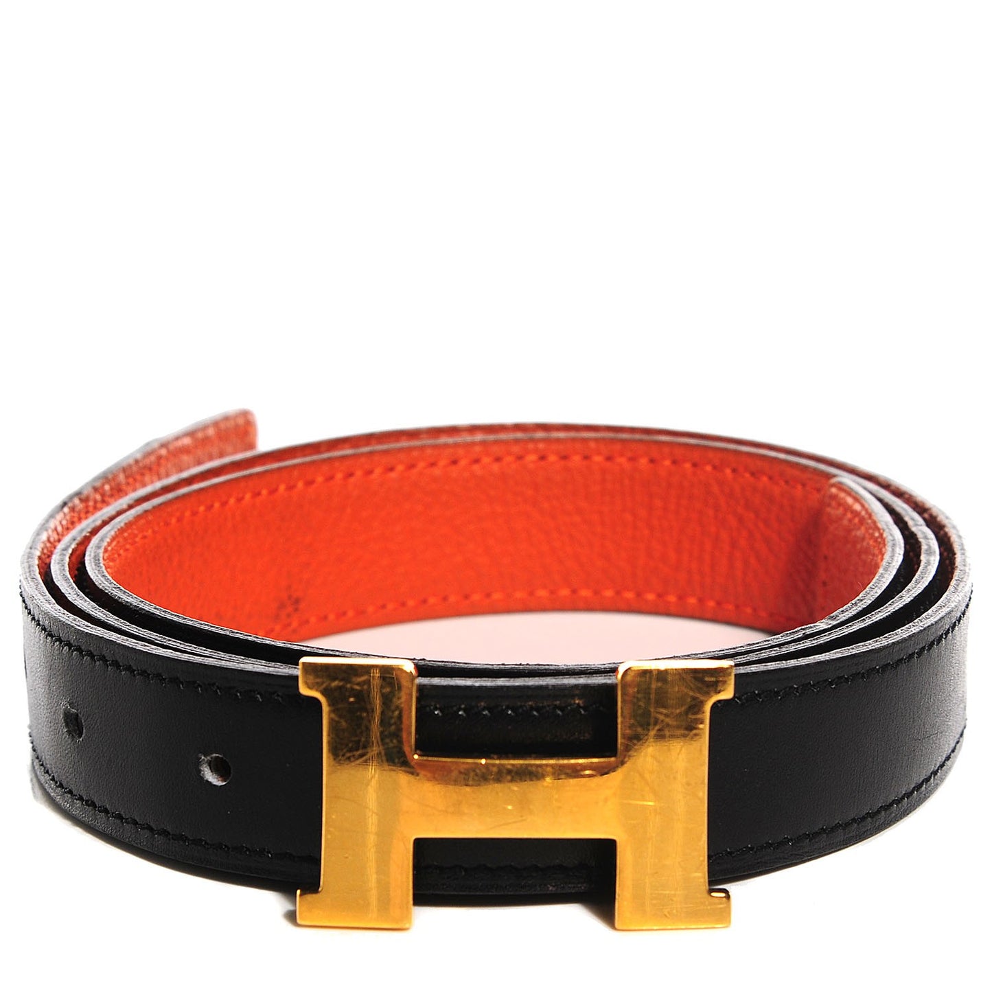 Box Togo Reversible Polished 18mm H Belt Noir Orange