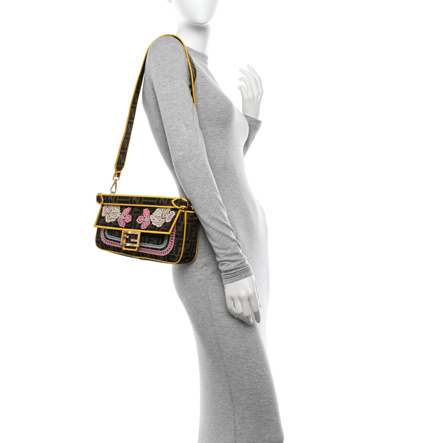 Fabric Jacquard FF Floral Embroidered Baguette Tobacco Moro Multicolor