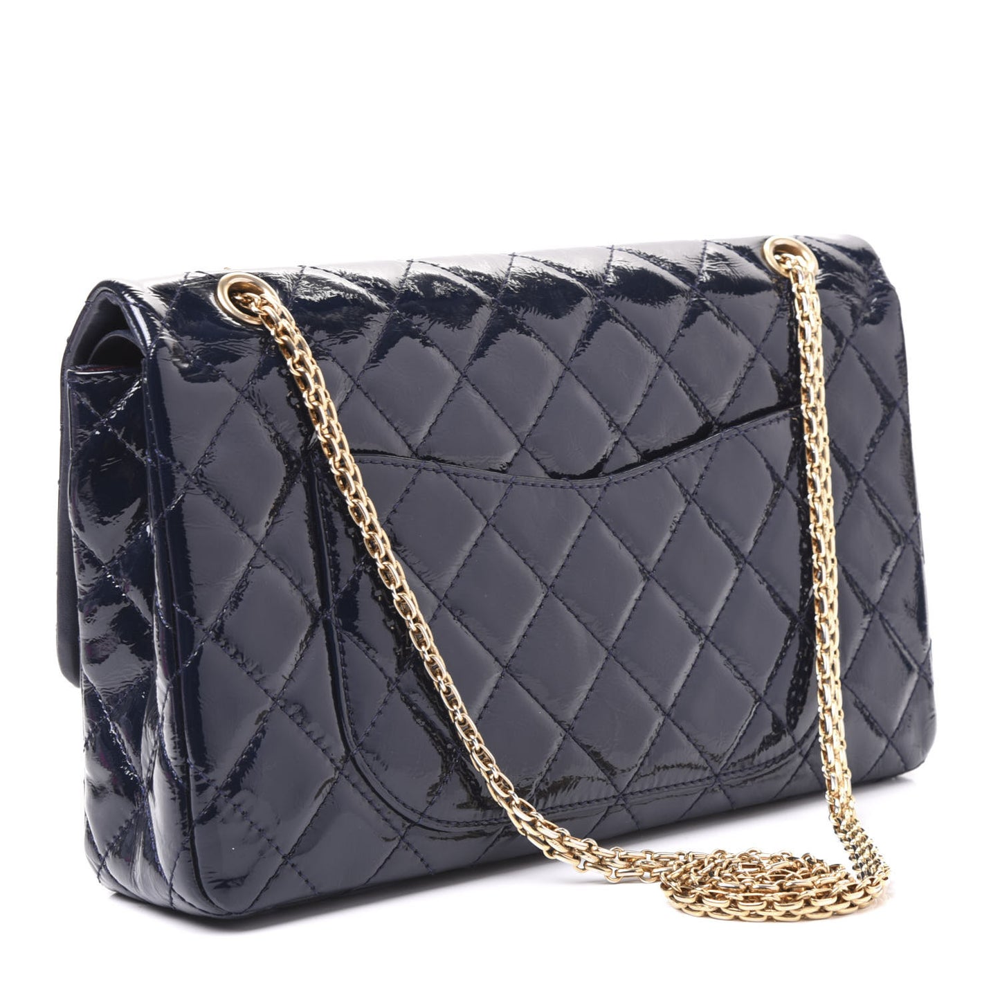 Distressed Patent Quilted 2.55 Reissue 227 Flap Dark Blue