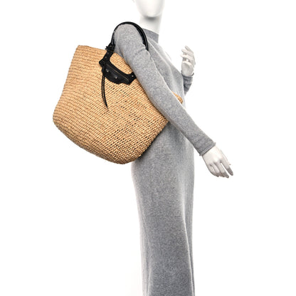 Balenciaga Raffia Woven Large Panier Tote Natural Black 2 of 10
