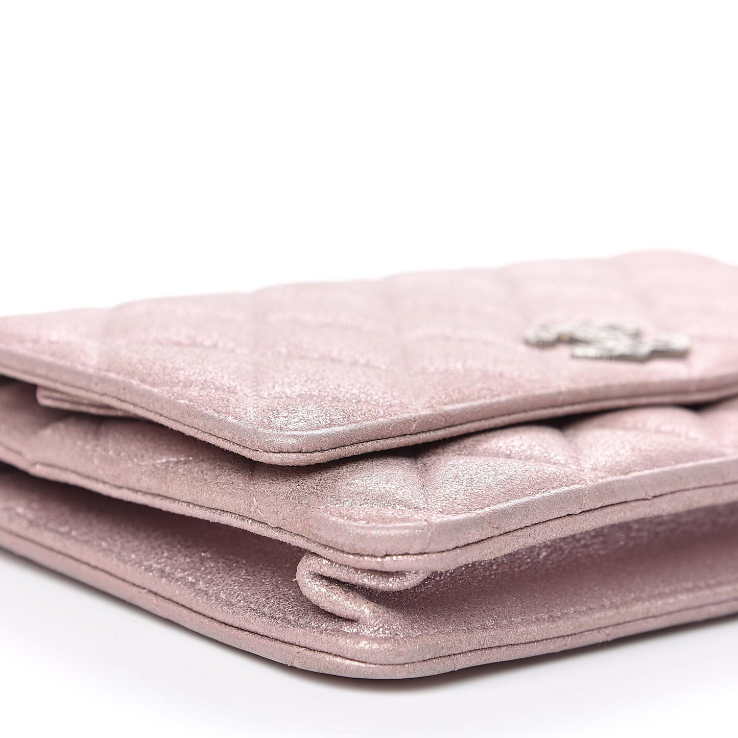 Iridescent Calfskin Quilted Wallet on Chain WOC Light Pink