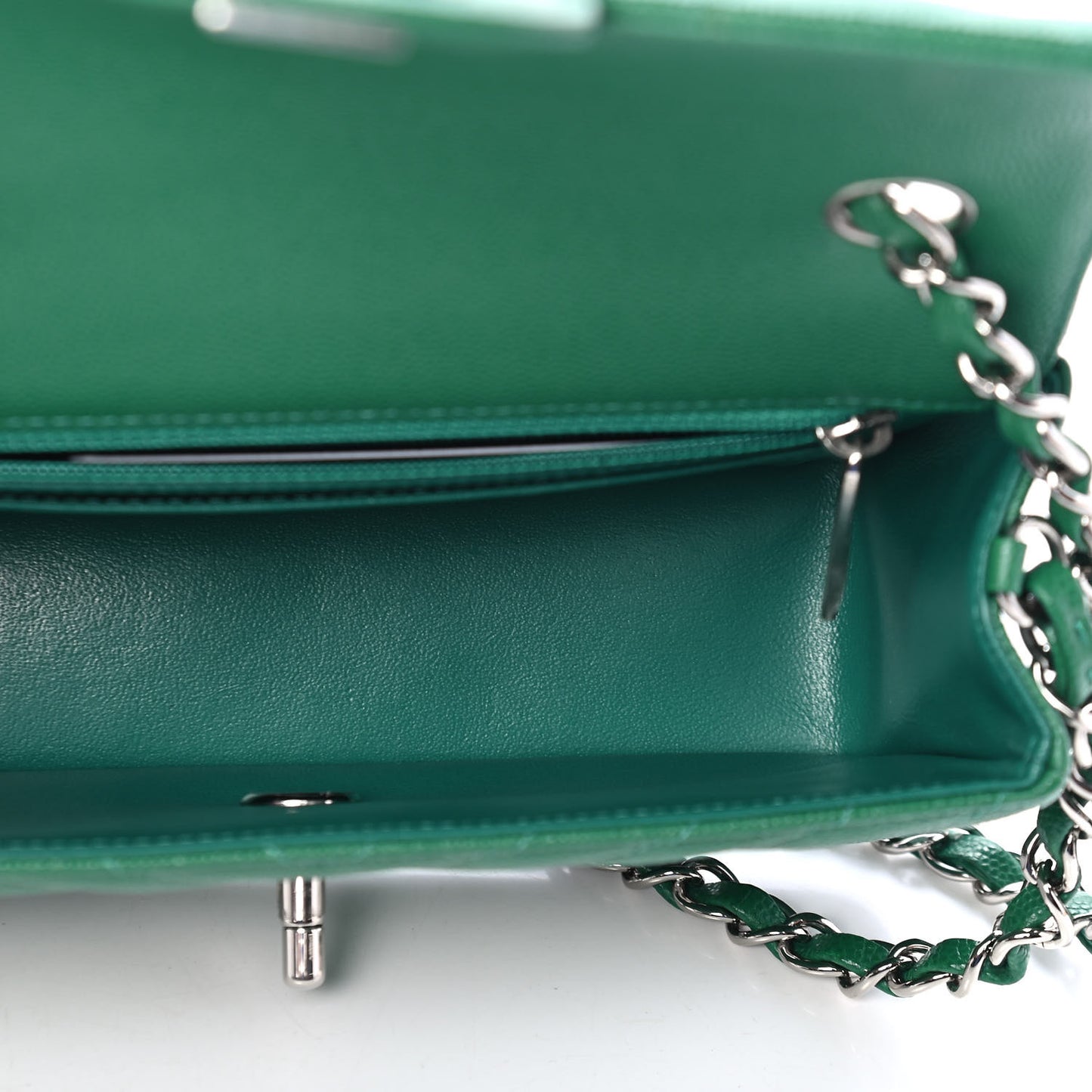 Caviar Chevron Quilted Mini Rectangular Flap Dark Green