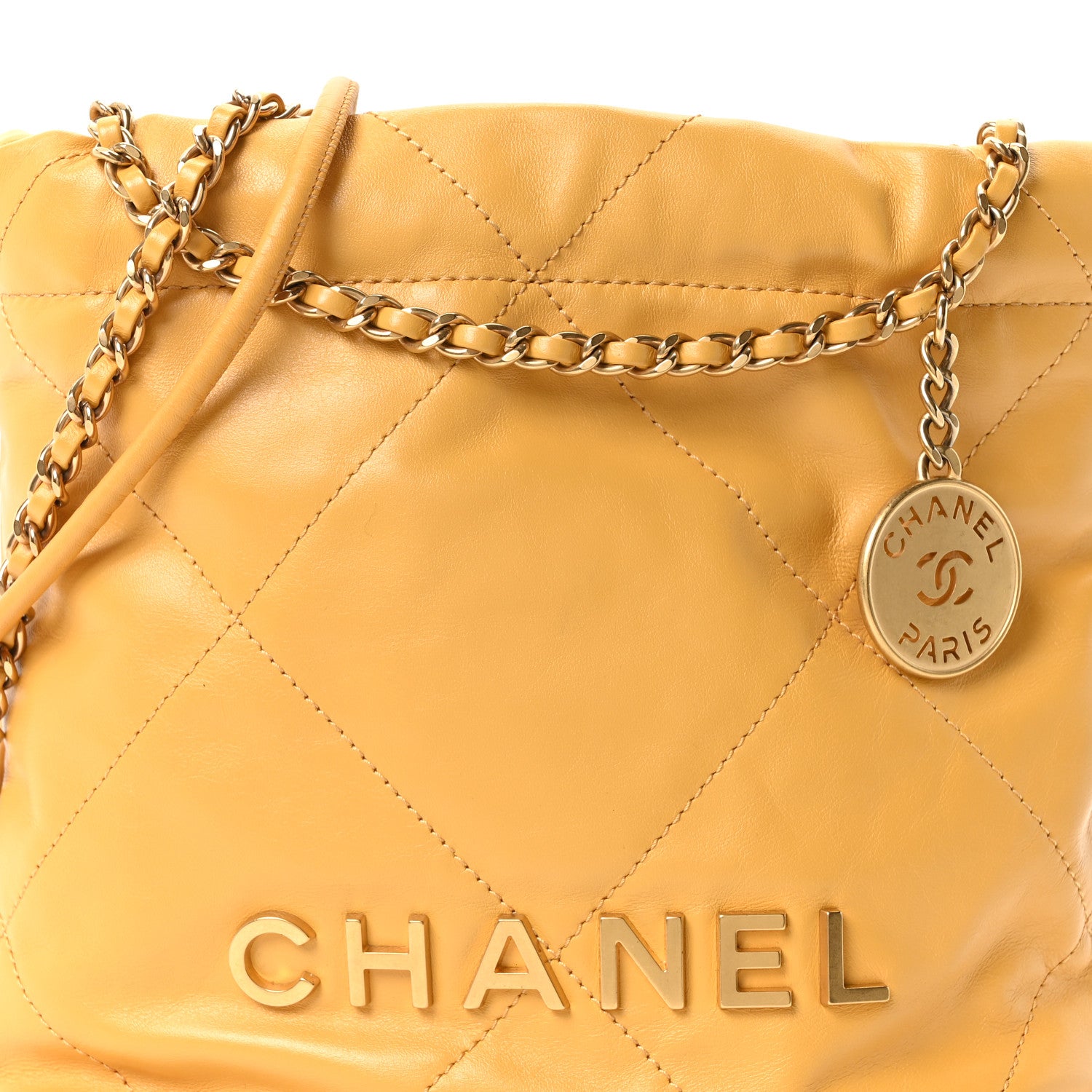 Chanel Shiny Calfskin Quilted Mini Chanel 22 Yellow 8 of 10