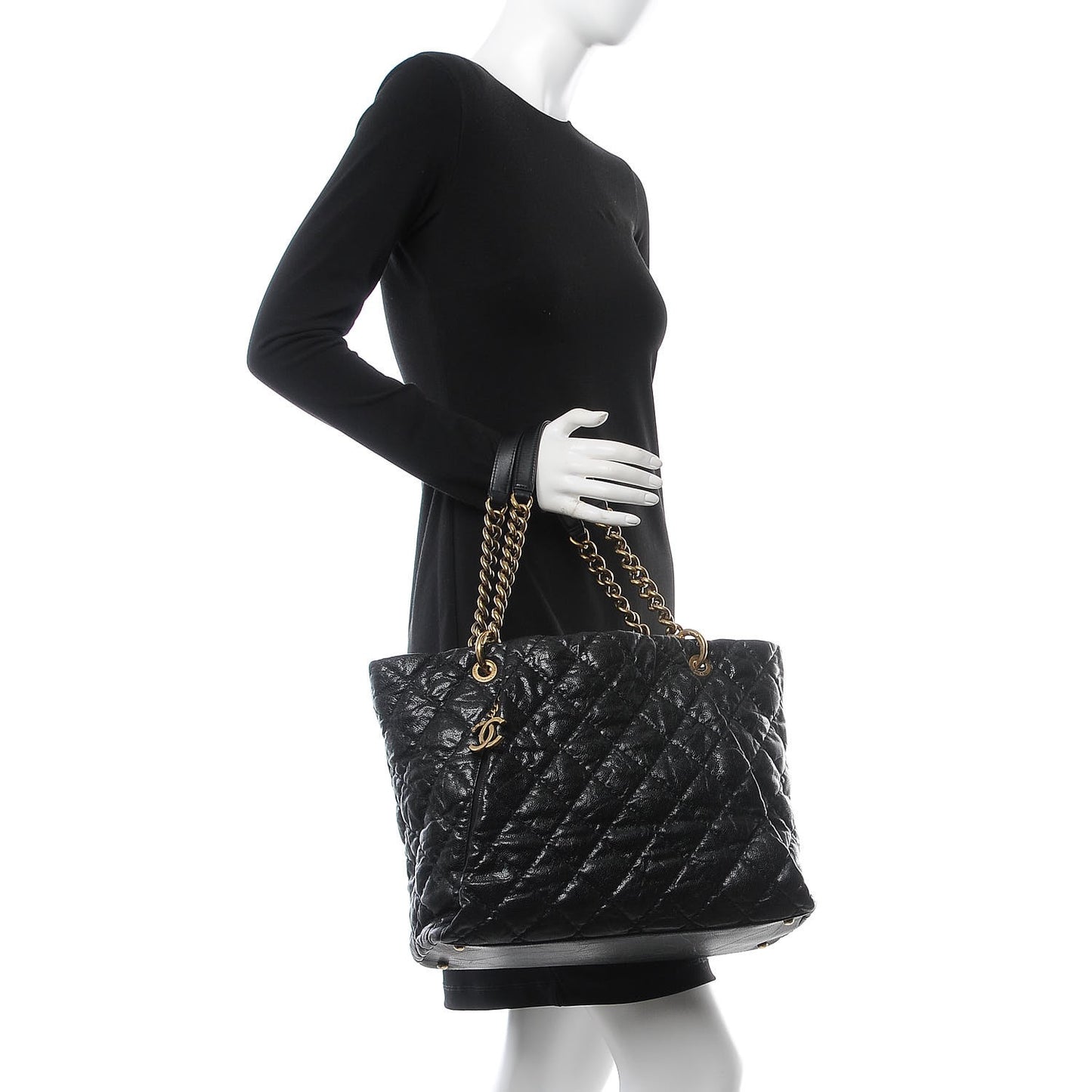 Glazed Caviar Coco Pleats Tote Black
