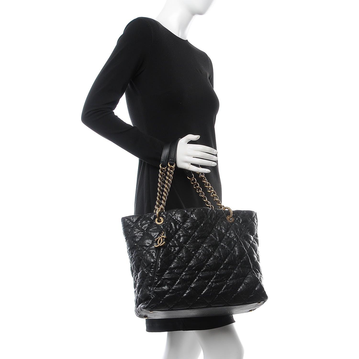 Chanel Glazed Caviar Coco Pleats Tote Black 2 of 9