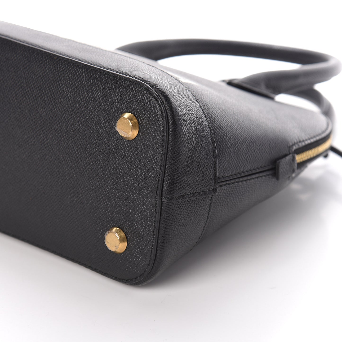 Signature Grained Calfskin Logo S Ville Top Handle Bag Black White