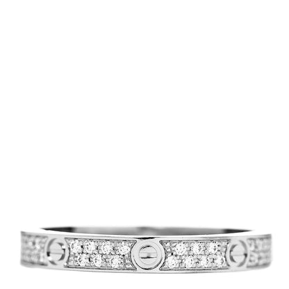 Cartier 18K White Gold Diamond 2.6mm LOVE Paved Band Ring 50 5.25 1 of 6