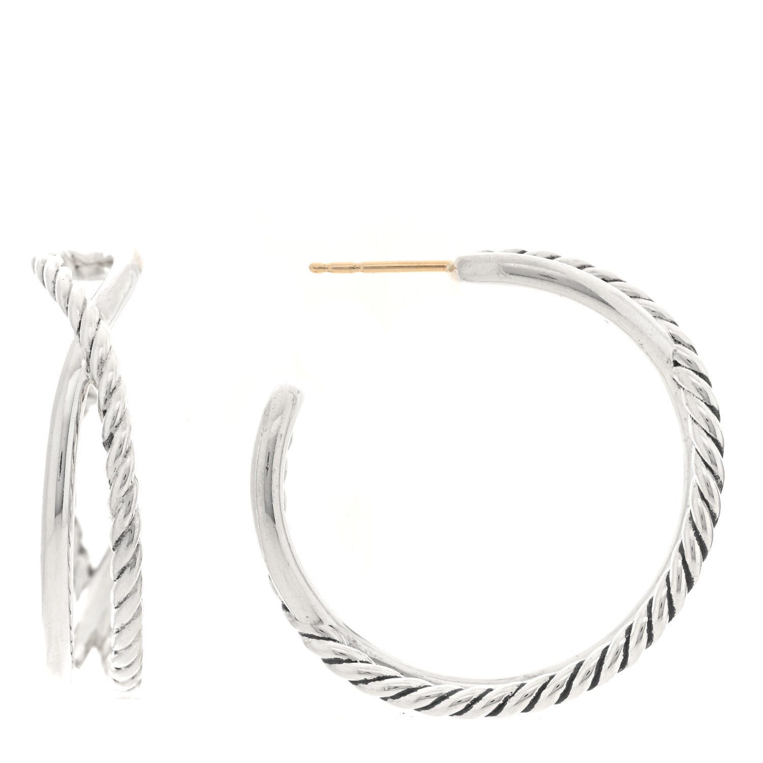 David Yurman Sterling Silver Crossover Cable Hoop Earrings 1 of 4