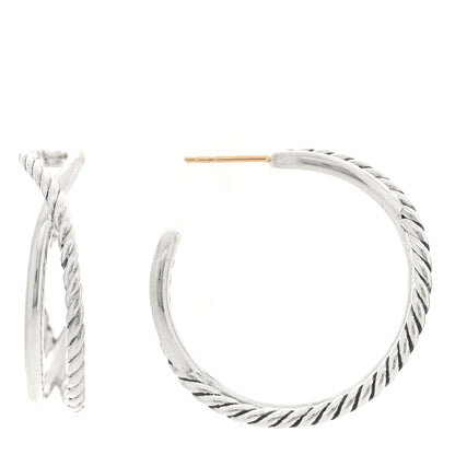 David Yurman Sterling Silver Crossover Cable Hoop Earrings 1 of 4
