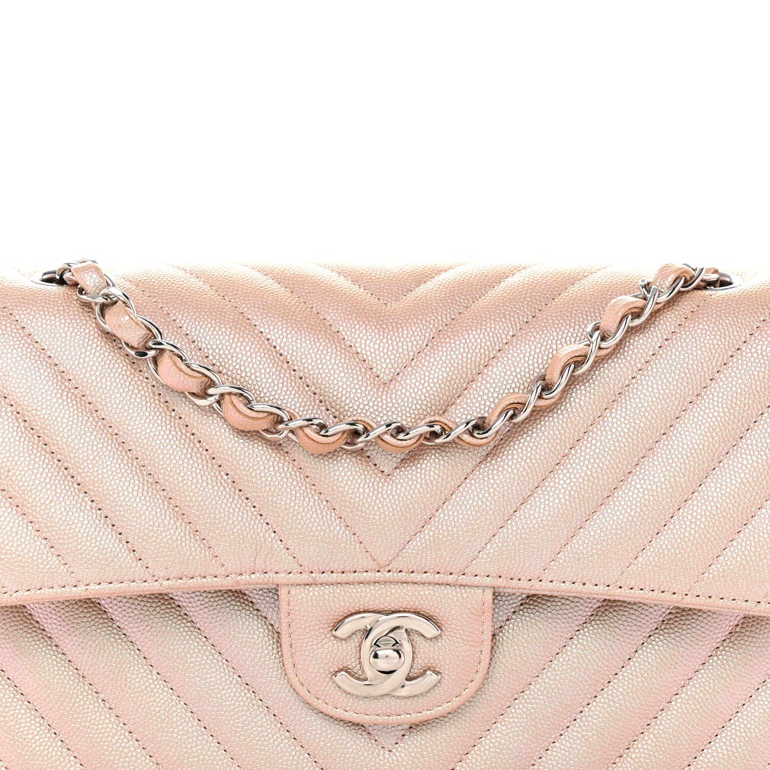 Chanel Metallic Caviar Chevron Quilted Medium Double Flap Light Gold 8 of 12