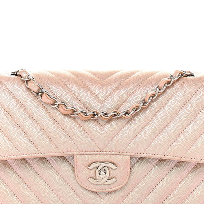 Chanel Metallic Caviar Chevron Quilted Medium Double Flap Light Gold 8 of 12