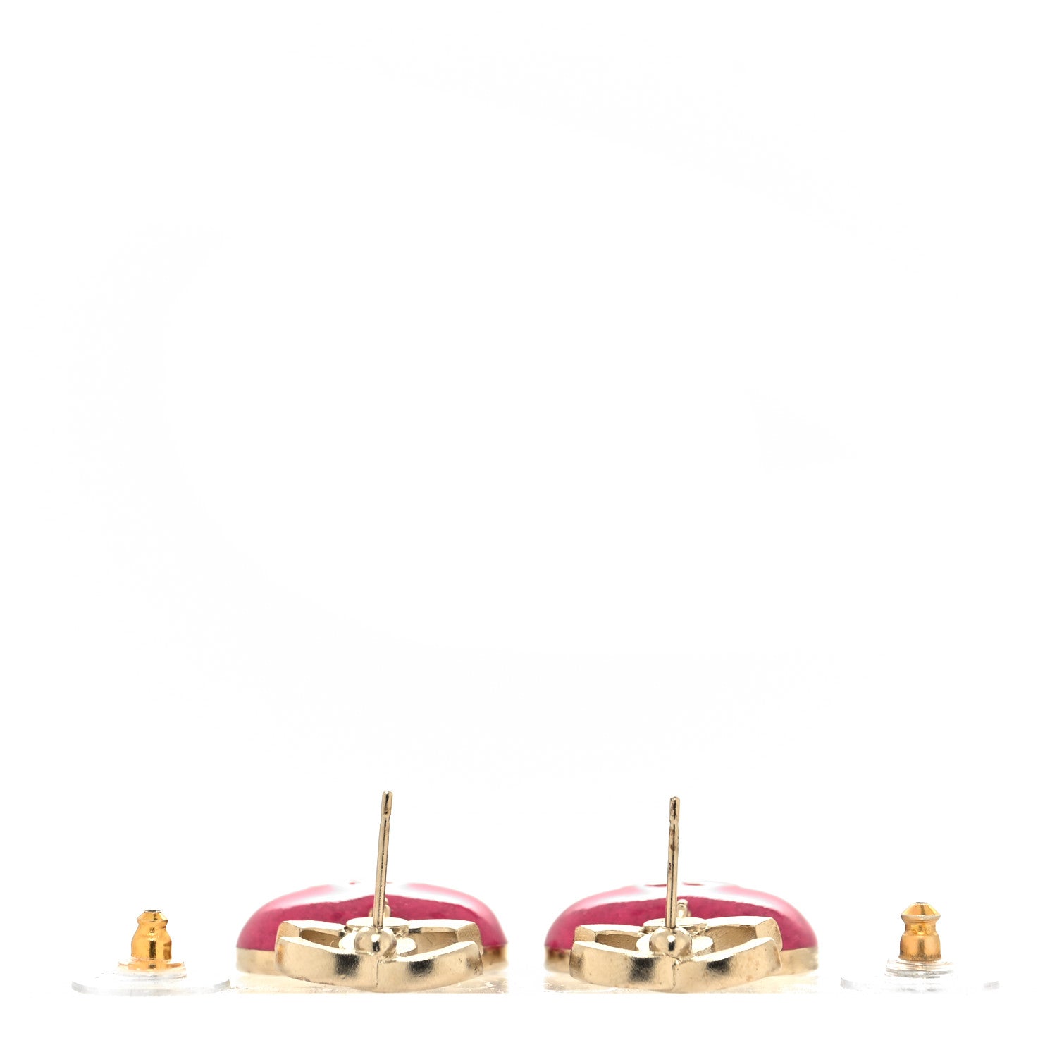 Chanel Crystal CC Resin Heart Drop Earrings Pink Gold 3 of 5