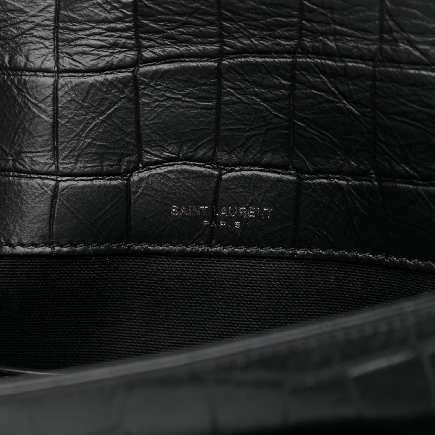Saint Laurent Calfskin Crocodile Embossed Matelasse Monogram Baby Niki Chain Satchel Black 6 of 12
