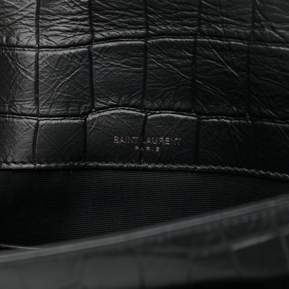 Saint Laurent Calfskin Crocodile Embossed Matelasse Monogram Baby Niki Chain Satchel Black 6 of 12