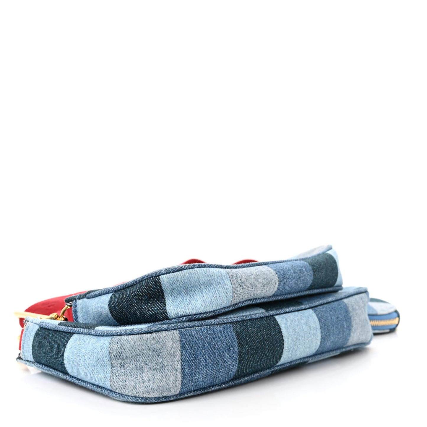 Denim Damier Monogram Patchwork Multi Pochette Accessories Blue Rouge