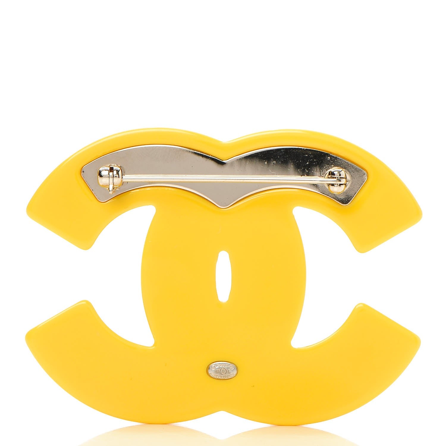 Chanel Resin Glitter Crystal CC Brooch Yellow Blue 3 of 4
