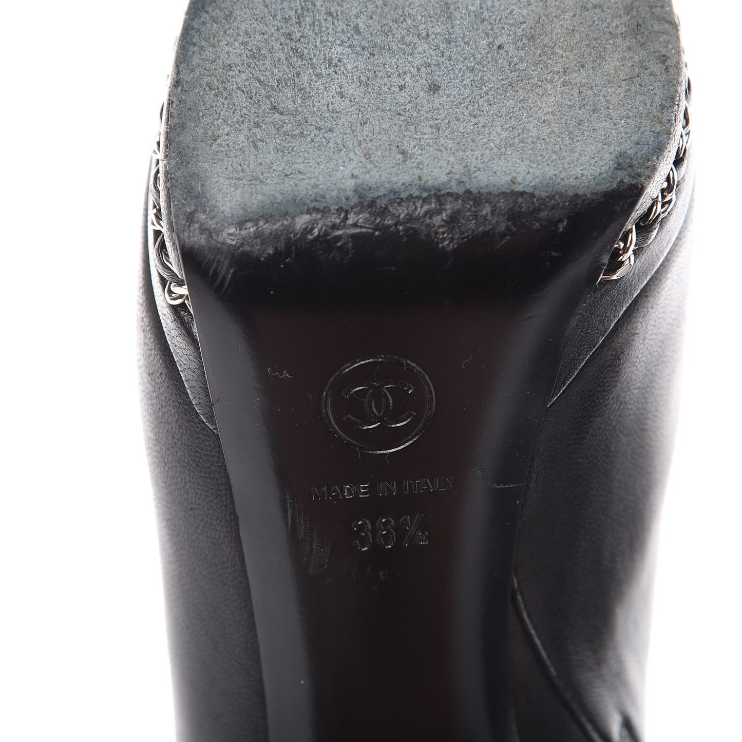 Lambskin CC Platform Cap Toe Chain Ankle Boots 38.5 Black