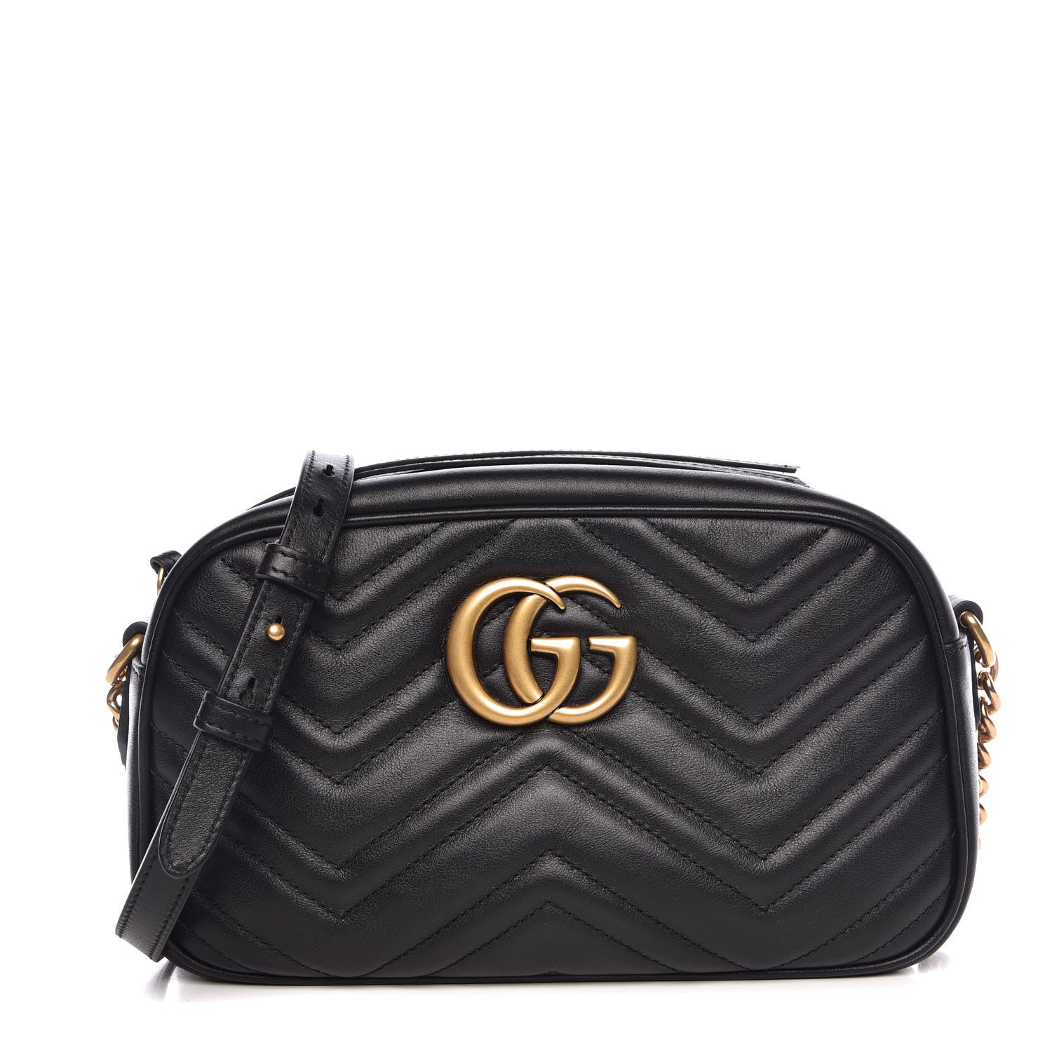 Gucci Calfskin Matelasse Small GG Marmont Chain Shoulder Bag Black 1 of 7