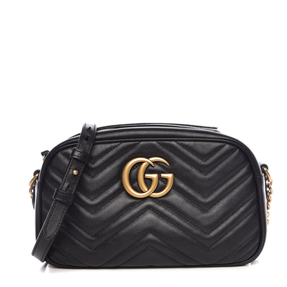 Gucci Calfskin Matelasse Small GG Marmont Chain Shoulder Bag Black 1 of 7