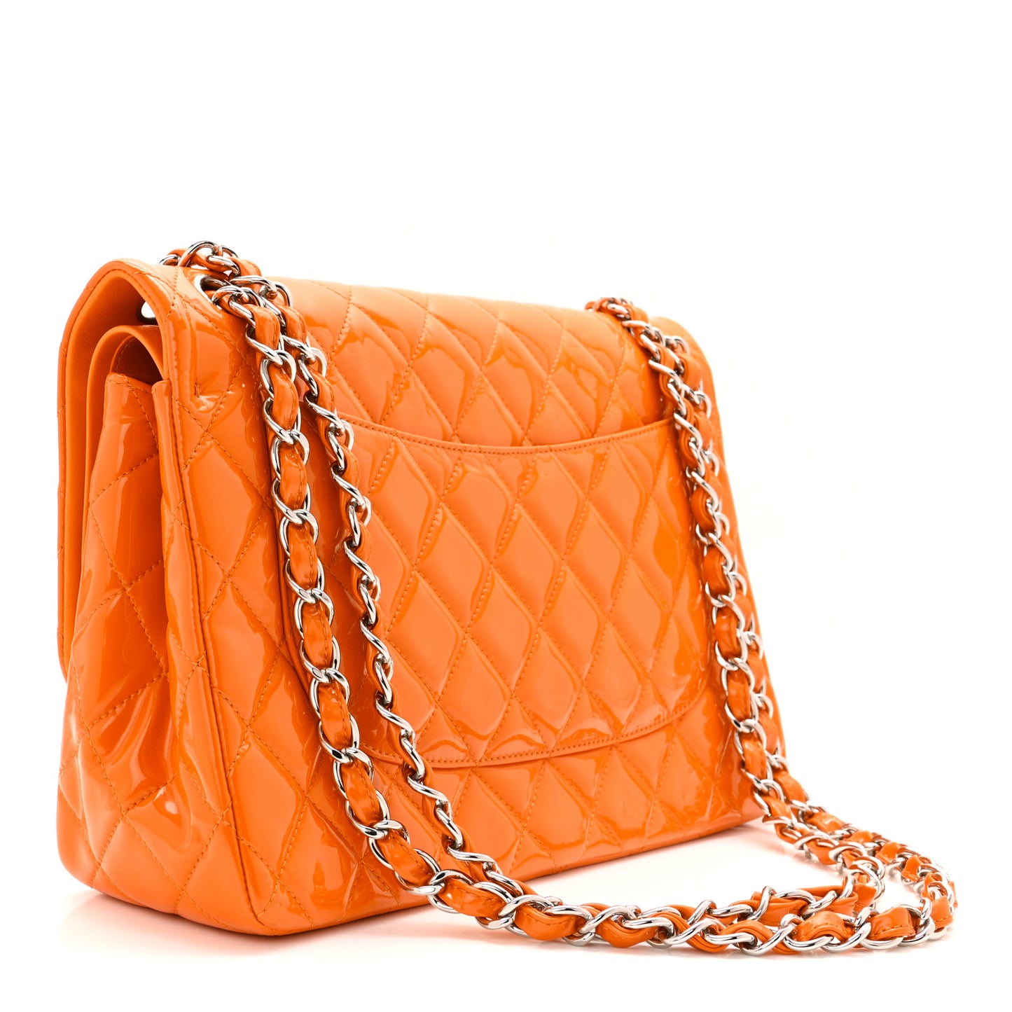 Patent Quilted Jumbo Double Flap Orange