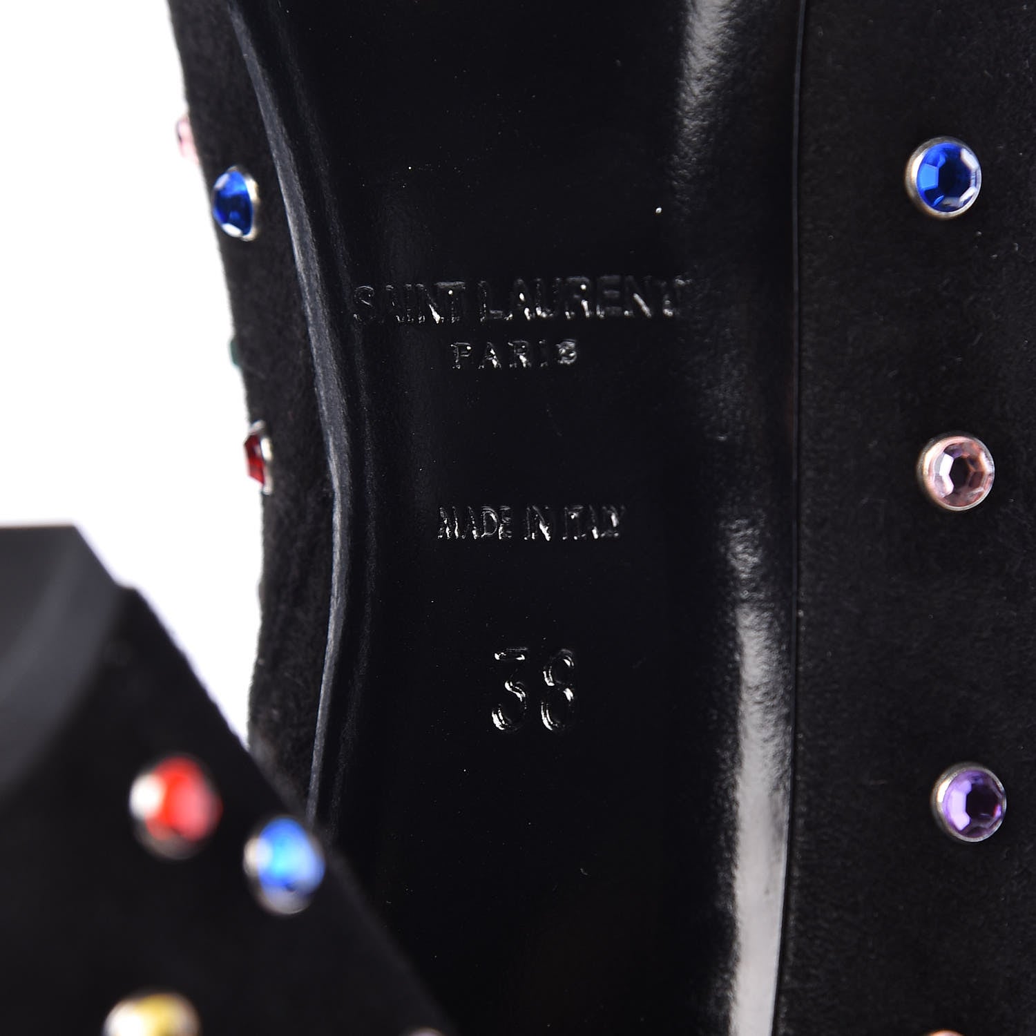 Saint Laurent Suede Crystal Betty 95 Ankle Boots 38 Black Multicolor 8 of 8