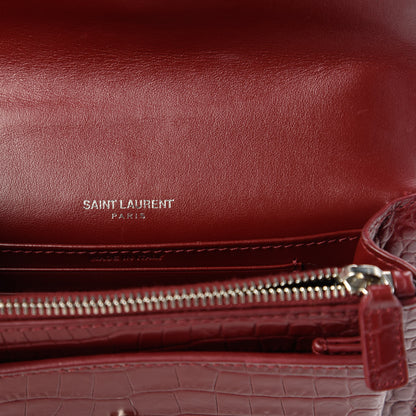 Saint Laurent Calfskin Crocodile Embossed Monogram Sunset Chain Wallet Palissandre 8 of 10