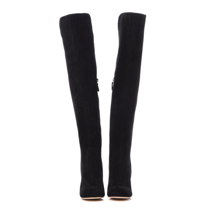 Chanel Suede Calfskin CC Cap Toe Knee High Boots 40 Black 2 of 9