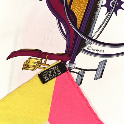Hermes Silk Les Voitures A Transformation Scarf 90 Rose Vif White Chartreuse 3 of 3