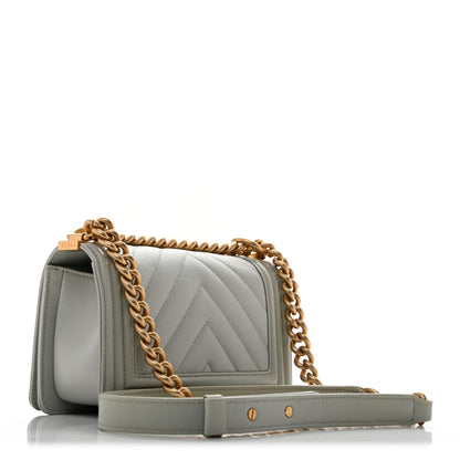 Chanel Caviar Chevron Quilted Small Boy Flap Light Grey 2 of 10