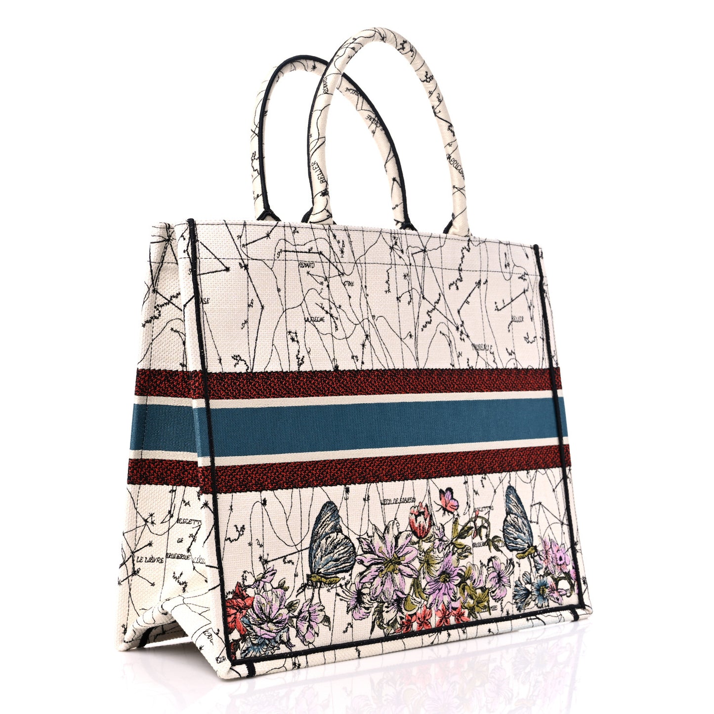 Canvas Embroidered Large Zodiac Book Tote Latte Multicolor