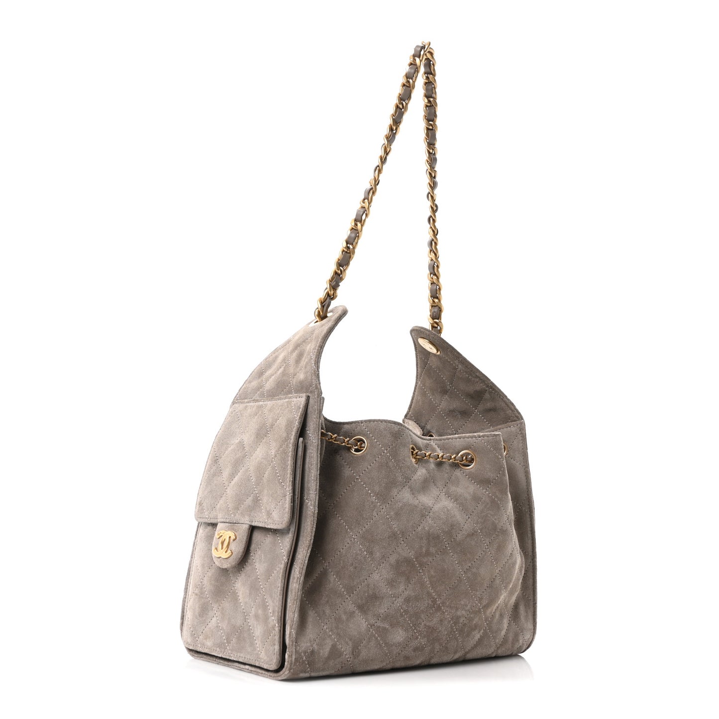 Suede Quilted Small Chanel 25 Handbag Dark Grey