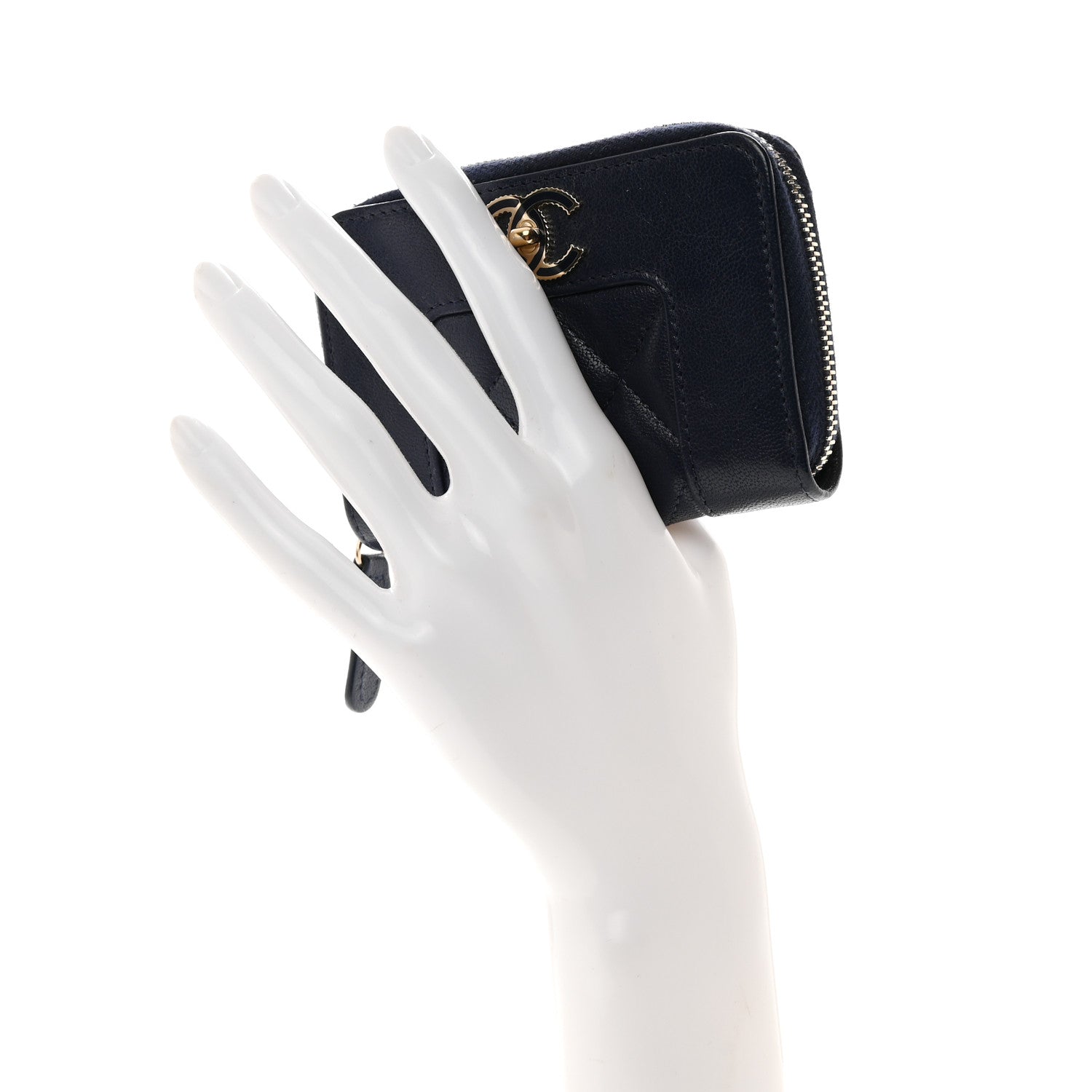 Chanel Sheepskin Quilted Vintage Mademoiselle Zip Coin Purse Navy Blue 2 of 8