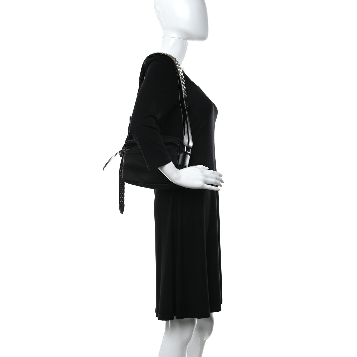 Tessuto Nylon Studded New Vela Shoulder Bag Black Fuoco