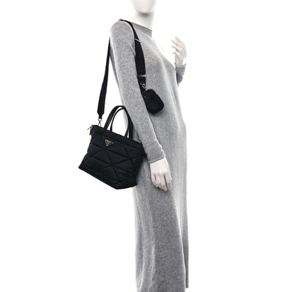 Prada Re-Nylon Nappa Triangle Quilted Padded Double Handled Zip Pocket Tote Black 2 of 9