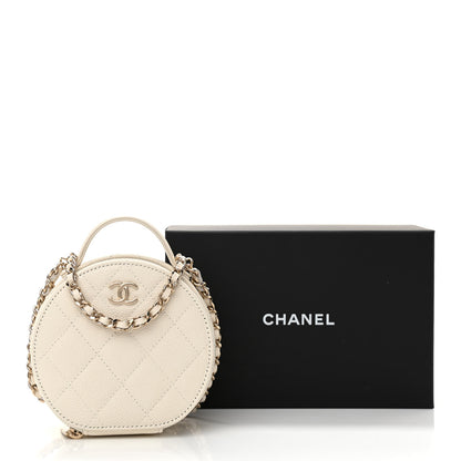 Chanel Caviar Quilted Round Handle With Care Vanity With Chain White 11 of 11