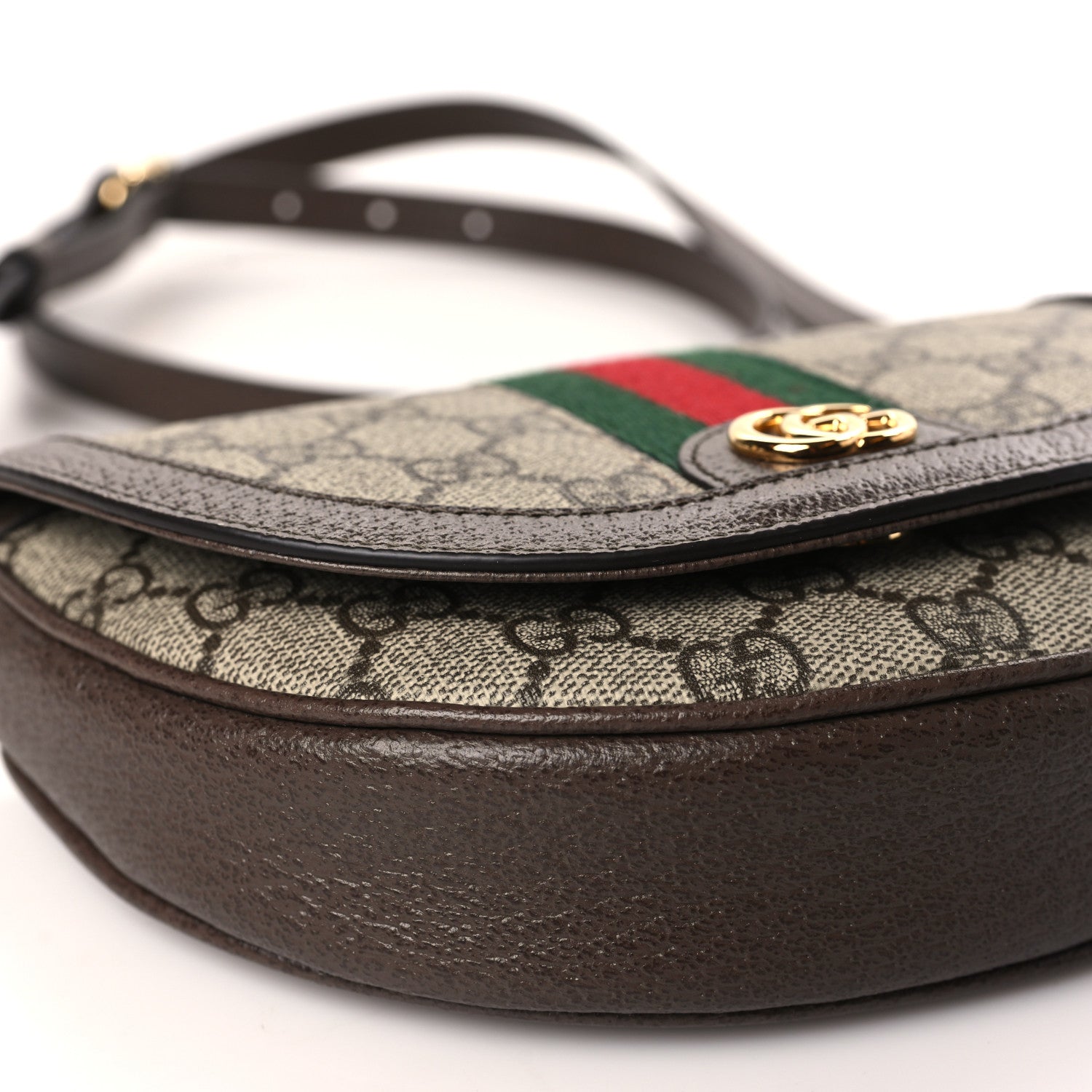 Gucci GG Supreme Monogram Textured Dollar Calfskin Web Mini Ophidia Flap Shoulder Bag Beige Ebony New Acero 8 of 10