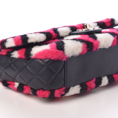 Chanel Lambskin Shearling Medium Flap Fuchsia Navy 8 of 10