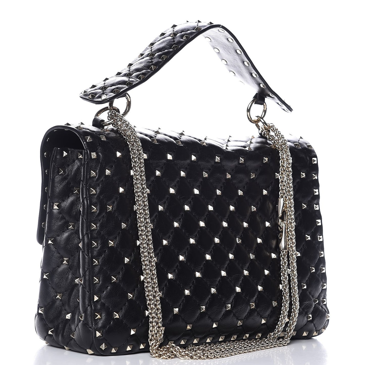 Lambskin Large Rockstud Spike Shoulder Bag Black