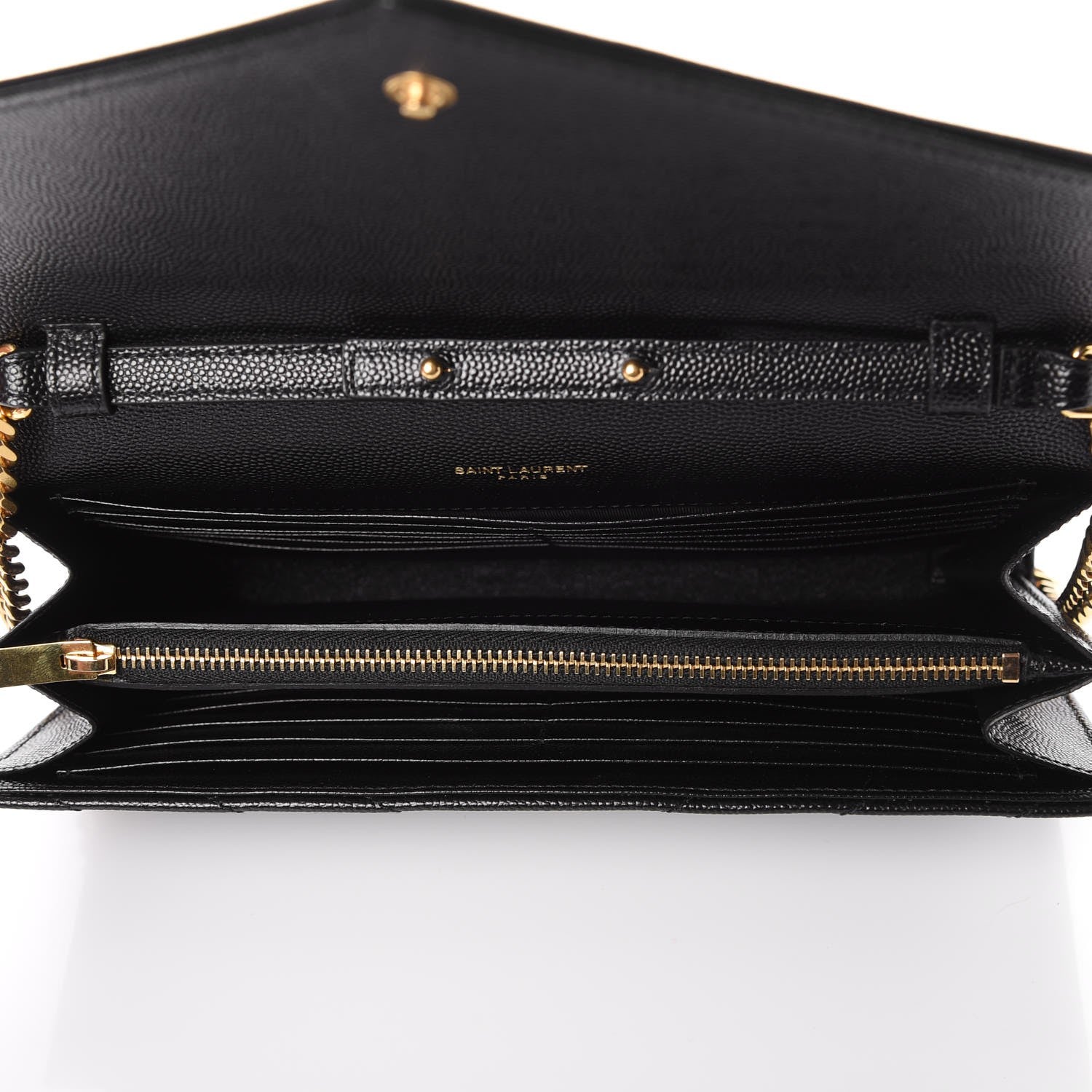 Saint Laurent Grain De Poudre Matelasse Chevron Monogram Chain Wallet Black 5 of 7