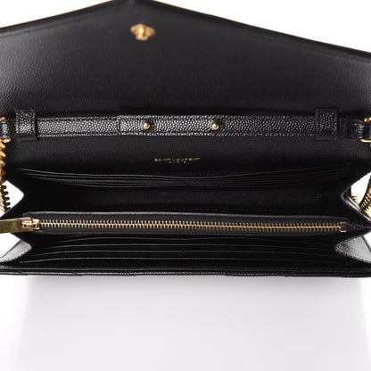 Saint Laurent Grain De Poudre Matelasse Chevron Monogram Chain Wallet Black 5 of 7