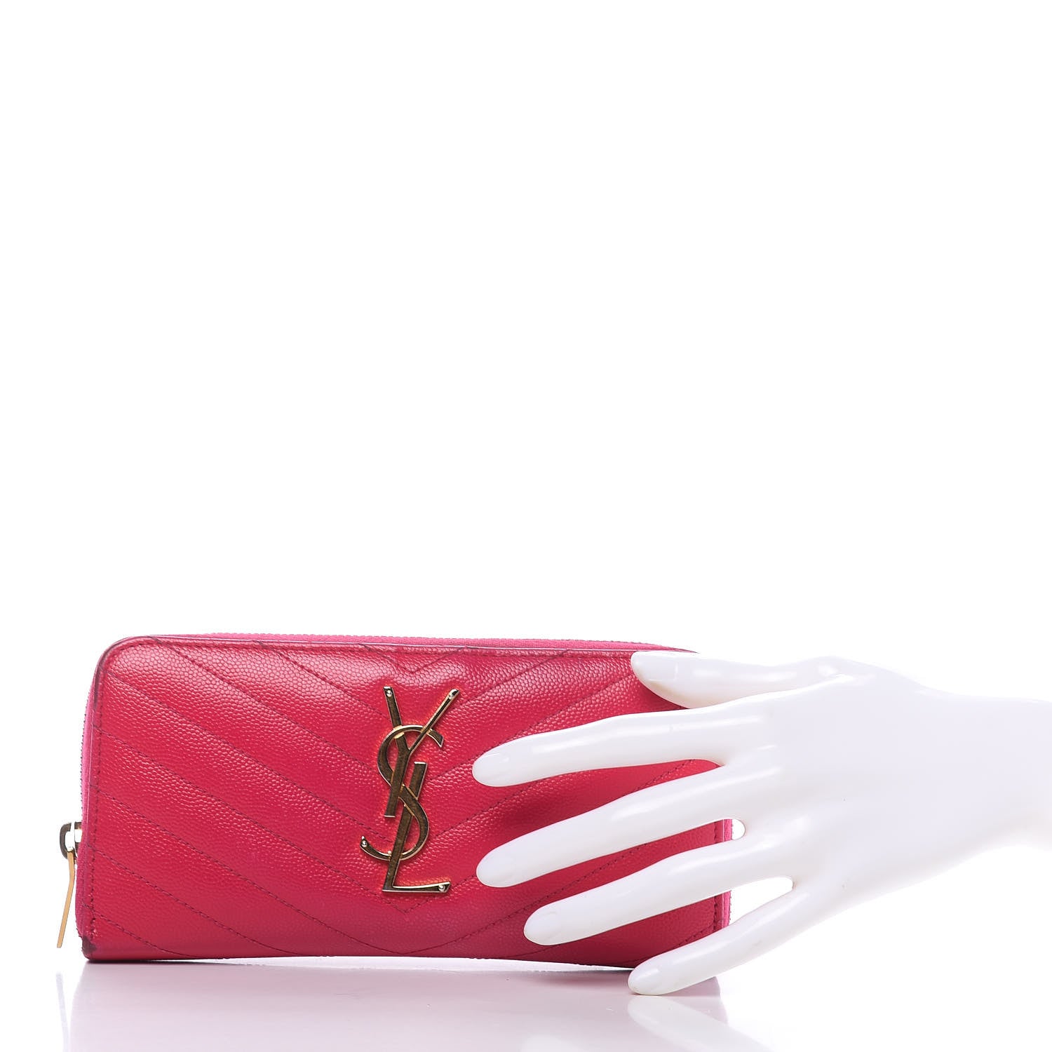 Saint Laurent Grain De Poudre Matelasse Chevron Monogram Zip Around Wallet Fuchsia 2 of 9