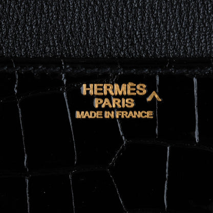 Hermes Shiny Porosus Crocodile Goodlock Clutch Black 6 of 7