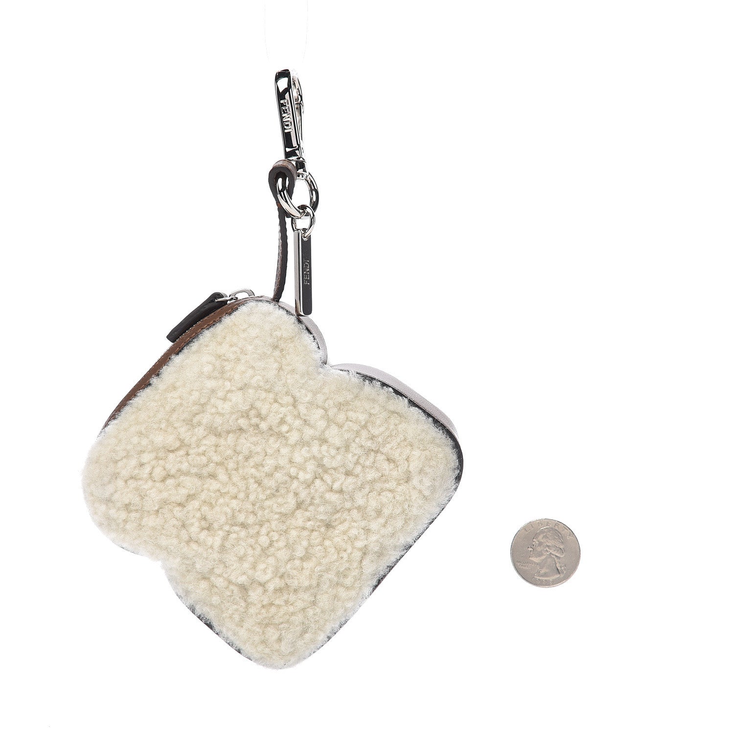 Fendi Shearling Toast Bag Charm White 2 of 2