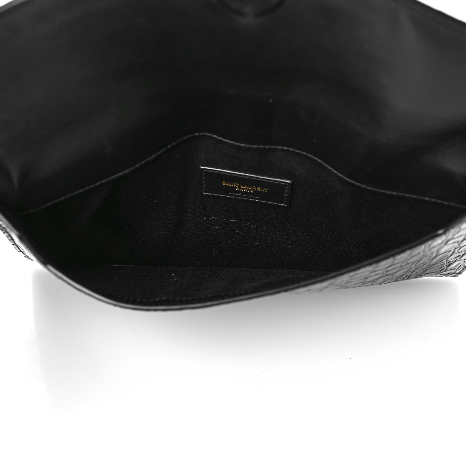 Saint Laurent Calfskin Crocodile Embossed Uptown Monogram Pouch Black 5 of 8