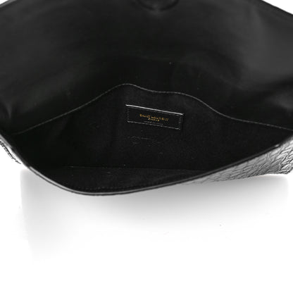 Saint Laurent Calfskin Crocodile Embossed Uptown Monogram Pouch Black 5 of 8