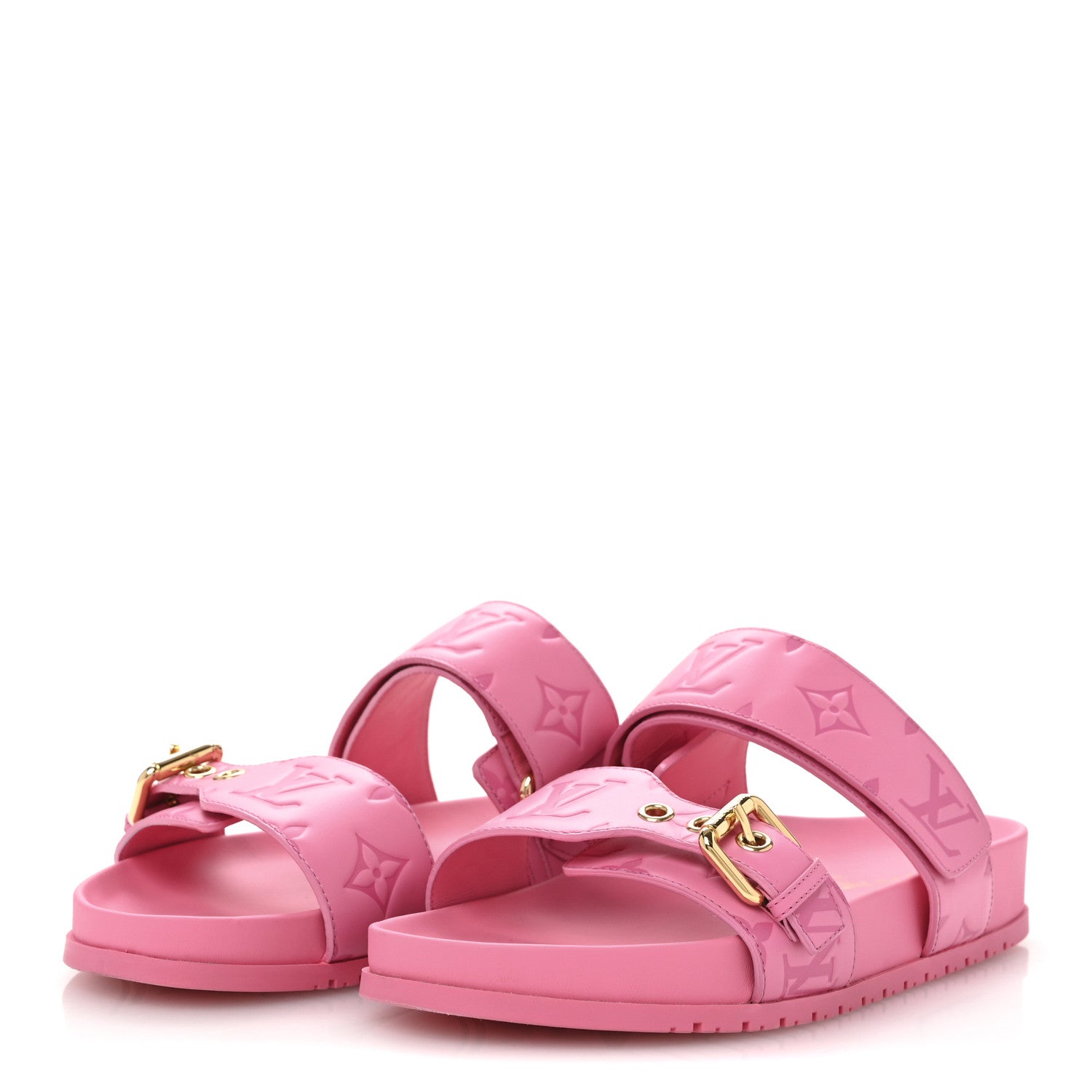 Louis Vuitton Calfskin Monogram Embossed Bom Dia Flat Mule Sandals 37 Pink 4 of 11