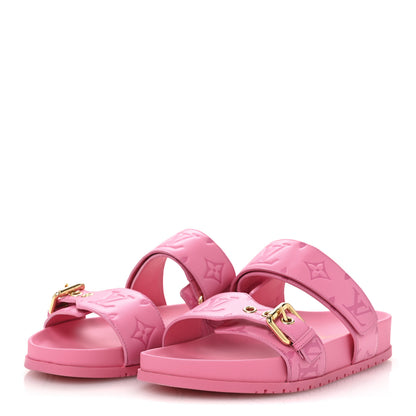Louis Vuitton Calfskin Monogram Embossed Bom Dia Flat Mule Sandals 37 Pink 4 of 11