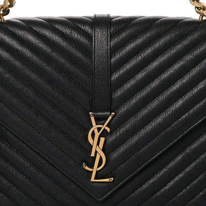 Saint Laurent Sheepskin Matelasse Chevron Monogram Large College Satchel Black 9 of 11