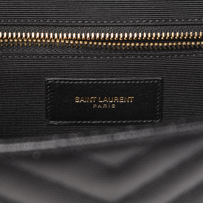 Saint Laurent Grain De Poudre Matelasse Chevron Large Monogram Satchel Black 6 of 10