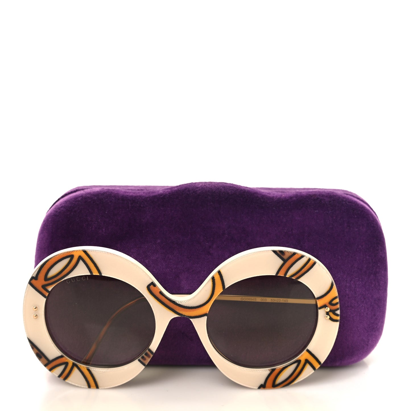 Metal Acetate Horsebit Print Round Frame Sunglasses GG0894S White Brown